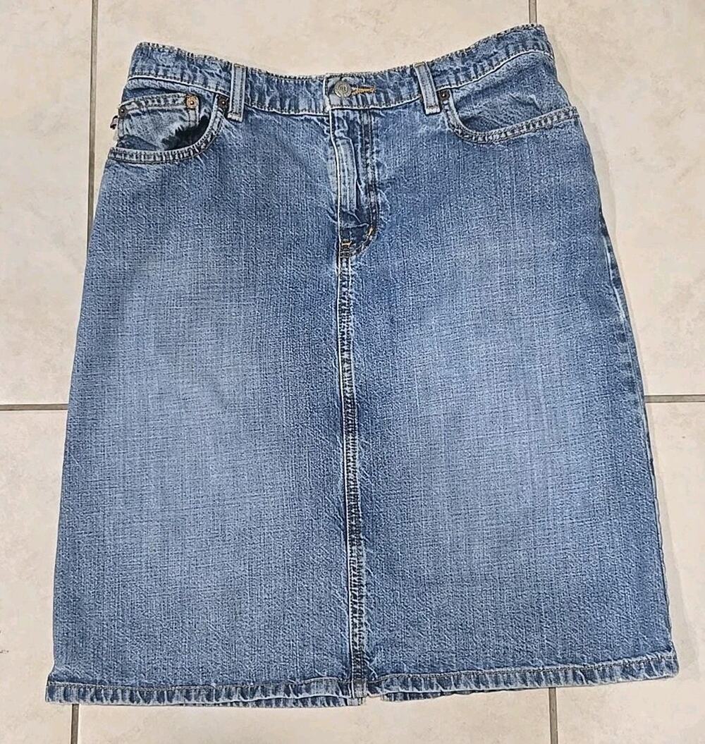 Polo Jeans Co Ralph Lauren Denim Midi Skirt Blue Y2K Long Jean Skirt #0274